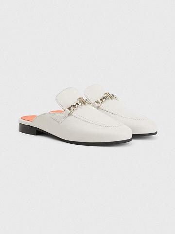 Női Tommy Hilfiger Bőr Mule Loafer shoes Bézs | HU 613BEX